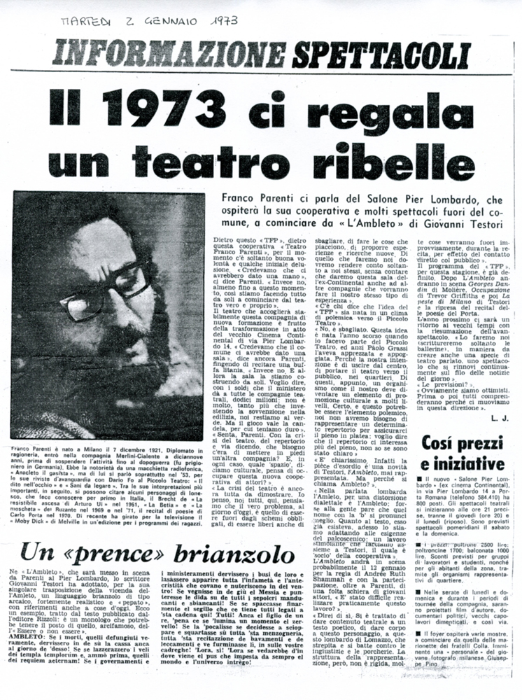 Informazione spettacoli, 2 gennaio 1973